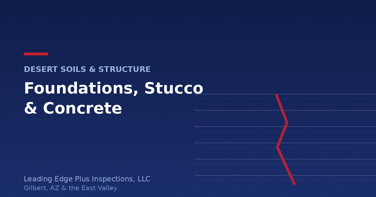 Leading Edge Plus Inspections graphic: foundations, stucco and concrete in Gilbert, AZ