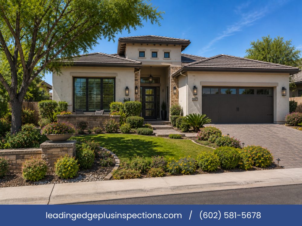 A single-story home with mature landscaping and a manicured lawn, presented for sale